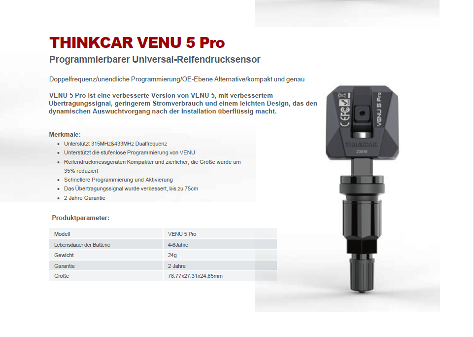 THINKCAR VENU 5 Pro – Programmable Universal TPMS Sensor